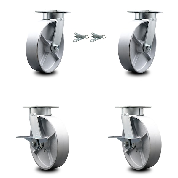 8 Inch Kingpinless Semi Steel Wheel Caster Swivel Locks 2 Brakes SCC, 2PK